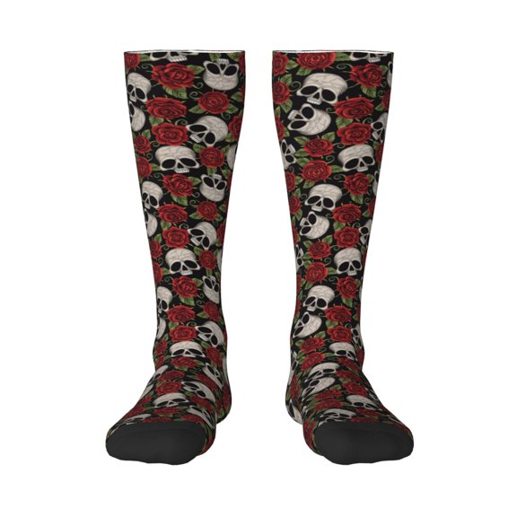 Rocae Red Rose Skull for Novelty Casual compression Socks For Women Men Contrast Color Stockings