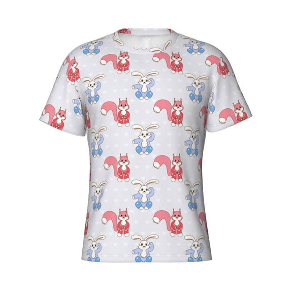 Rocae Red Squirrel And Blue Rabbit for Men's Moisture-Wicking Crew Tee - T-Shirt for Sports, Outdoor Activities, and Casual WearSmall