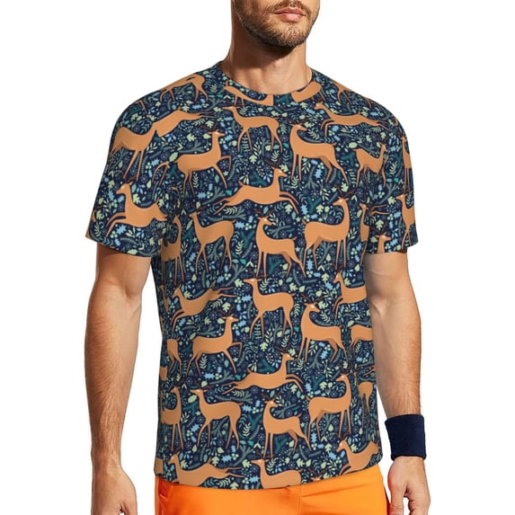 Rocae Reindeer for Men's Mesh Quick-Dry Short Sleeve Workout T-Shirt,Mens Crew Neck Tee Lightweight Soft Classic T Shirts XX-Large
