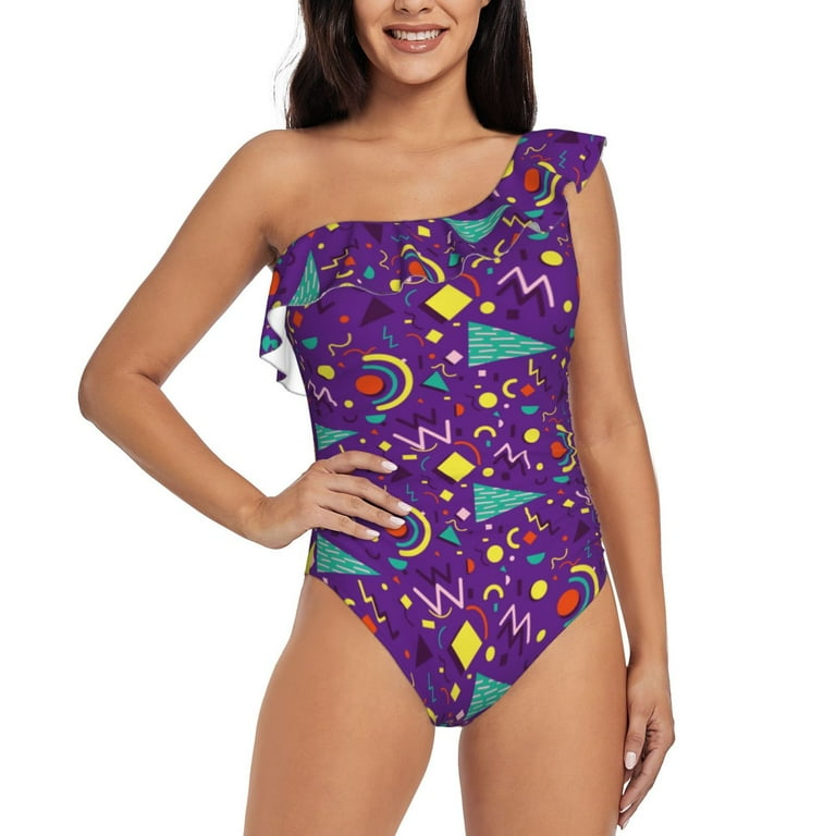 Rocae Retro 80s Style for Asymmetric Women One Piece Swimsuits 