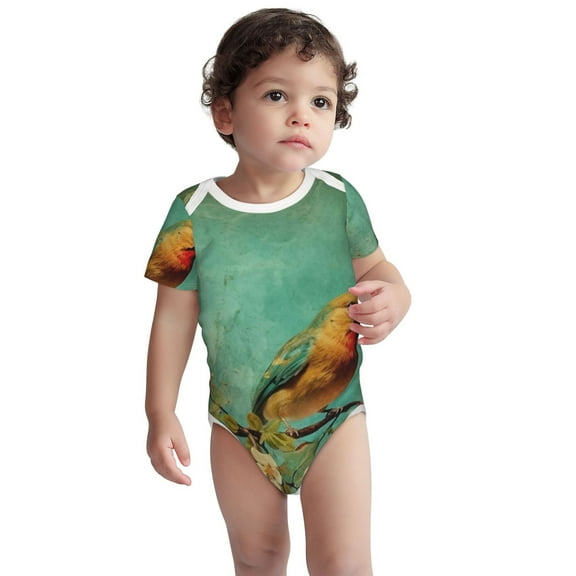 Rocae Retro Birds for Baby Cotton Short-Sleeve Bodysuits for Unisex Onesies Bodysuit-3 Months