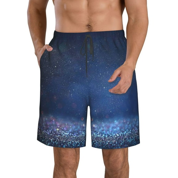 Rocae Retro Blue Glitter for Men's Beach Shorts Casual Elastic Waist Drawstring Summer Beach Shorts,S-3XL-Small