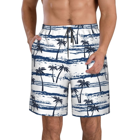 Rocae Retro Coconut Tree for Men's Beach Shorts Casual Elastic Waist Drawstring Summer Beach Shorts,S-3XL-XX-Large
