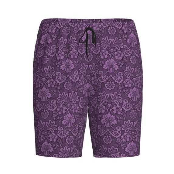 Rocae Retro Florals Purple for Men's Soft Sleep Pajama Shorts, Waistband and Pockets