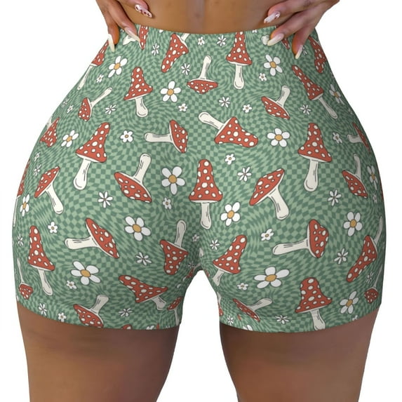 Rocae Retro Hippie Groovy Mushroom for Women's Quick-Dry Running Shorts,Ladies Active Athletic Apparel Yoga Workout Gym Running Volleyball Spandex Shorts Small