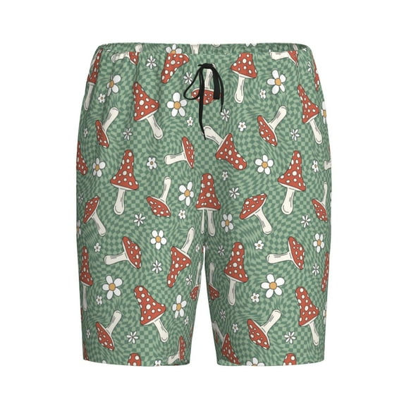 Rocae Retro Hippie Groovy Mushroom for Men's Soft Sleep Pajama Shorts, Waistband and Pockets