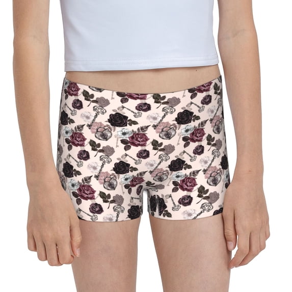 Rocae Retro Red Black Roses for Girls' Cotton Boxer Briefs, Soft Mid-rise Panties-Large