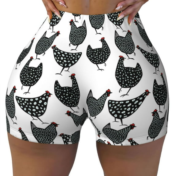 Rocae Retro Rooster for Women's Quick-Dry Running Shorts,Ladies Active Athletic Apparel Yoga Workout Gym Running Volleyball Spandex Shorts Medium