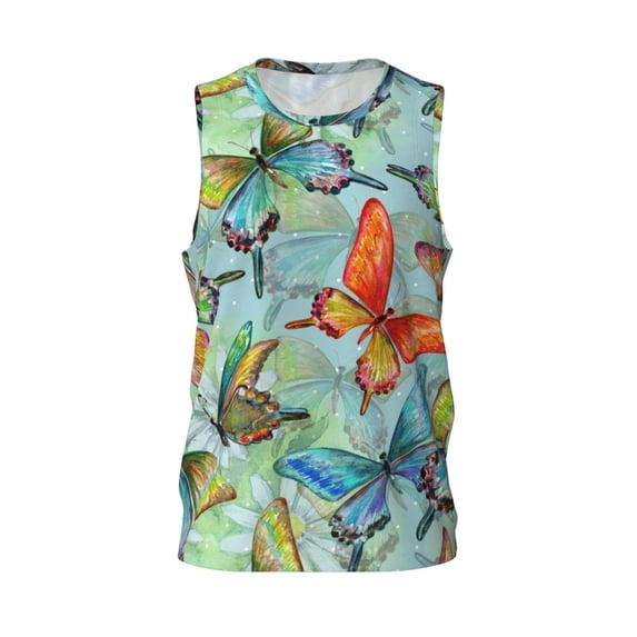 Rocae Retro Seamless Flying Butterflies for Men's Basketball Jersey Lightweight and Breathable Athletic Tank Top,Quick-Drying Sports Jersey Large