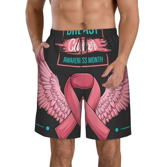 Rocae Ribbon With Angel Wings for Men's Beach Shorts Casual Elastic Waist Drawstring Summer Beach Shorts,S-3XL-Large