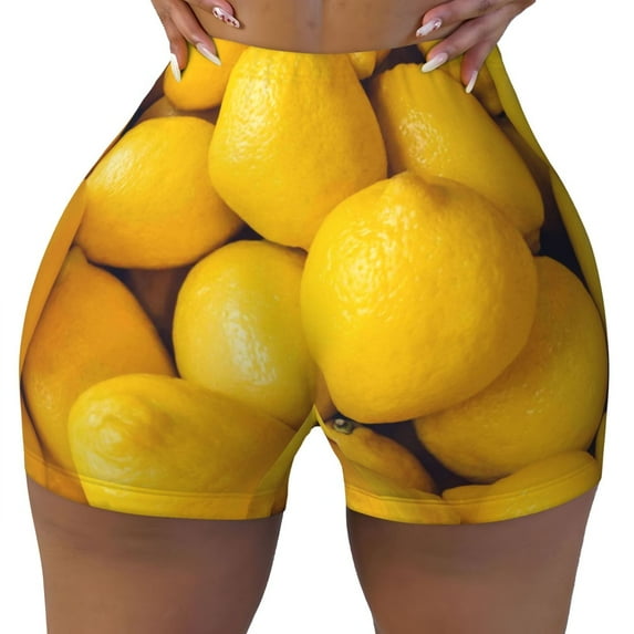 Rocae Ripe Yellow Lemon for Women's Quick-Dry Running Shorts,Ladies Active Athletic Apparel Yoga Workout Gym Running Volleyball Spandex Shorts Medium