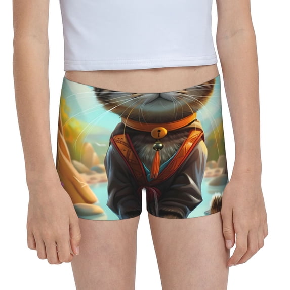 Rocae Riverside Meditating Cat for Girls' Cotton Boxer Briefs, Soft Mid-rise Panties-XX-Small