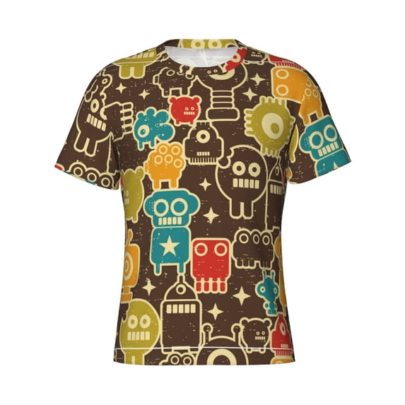 Rocae Robot and Monsters for Men's Moisture-Wicking Crew Tee - T-Shirt for Sports, Outdoor Activities, and Casual Wear3X-Large