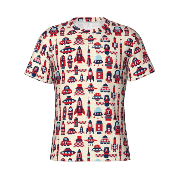 Rocae Rocket Pattern for Men's Moisture-Wicking Crew Tee - T-Shirt for Sports, Outdoor Activities, and Casual WearSmall