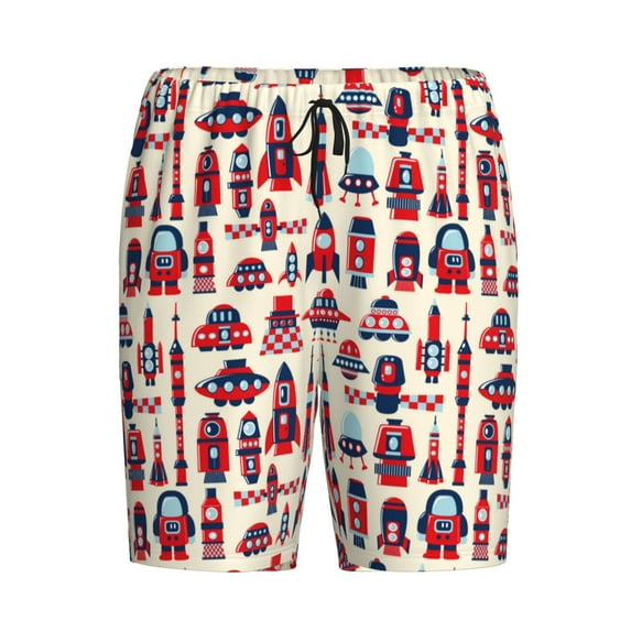 Rocae Rocket Pattern for Men's Soft Sleep Pajama Shorts, Waistband and Pockets