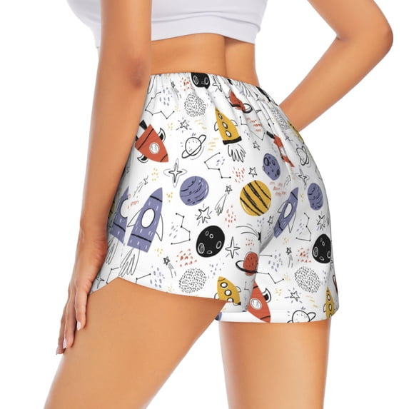 Rocae Rocket Planets for Women's Athletic Shorts Quick Dry Workout Hiking Shorts With Pockets for Running, Yoga, Gym, Sports Small