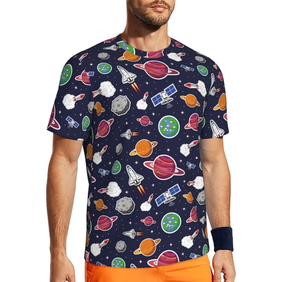 Rocae Rocket Satellite for Men's Mesh Quick-Dry Short Sleeve Workout T-Shirt,Mens Crew Neck Tee Lightweight Soft Classic T Shirts 4X-Large