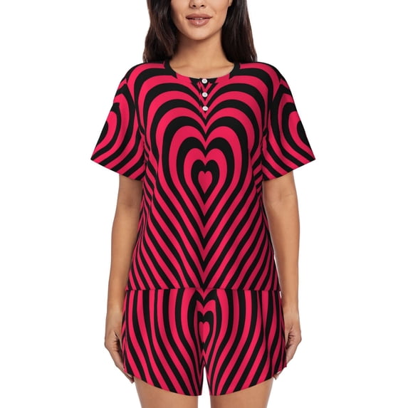 Rocae Romantic Heart for Two Piece Sleepwear Pajamas Sets for Women Soft Short-Sleeved Pjs with Lounge Shorts-XX-Large