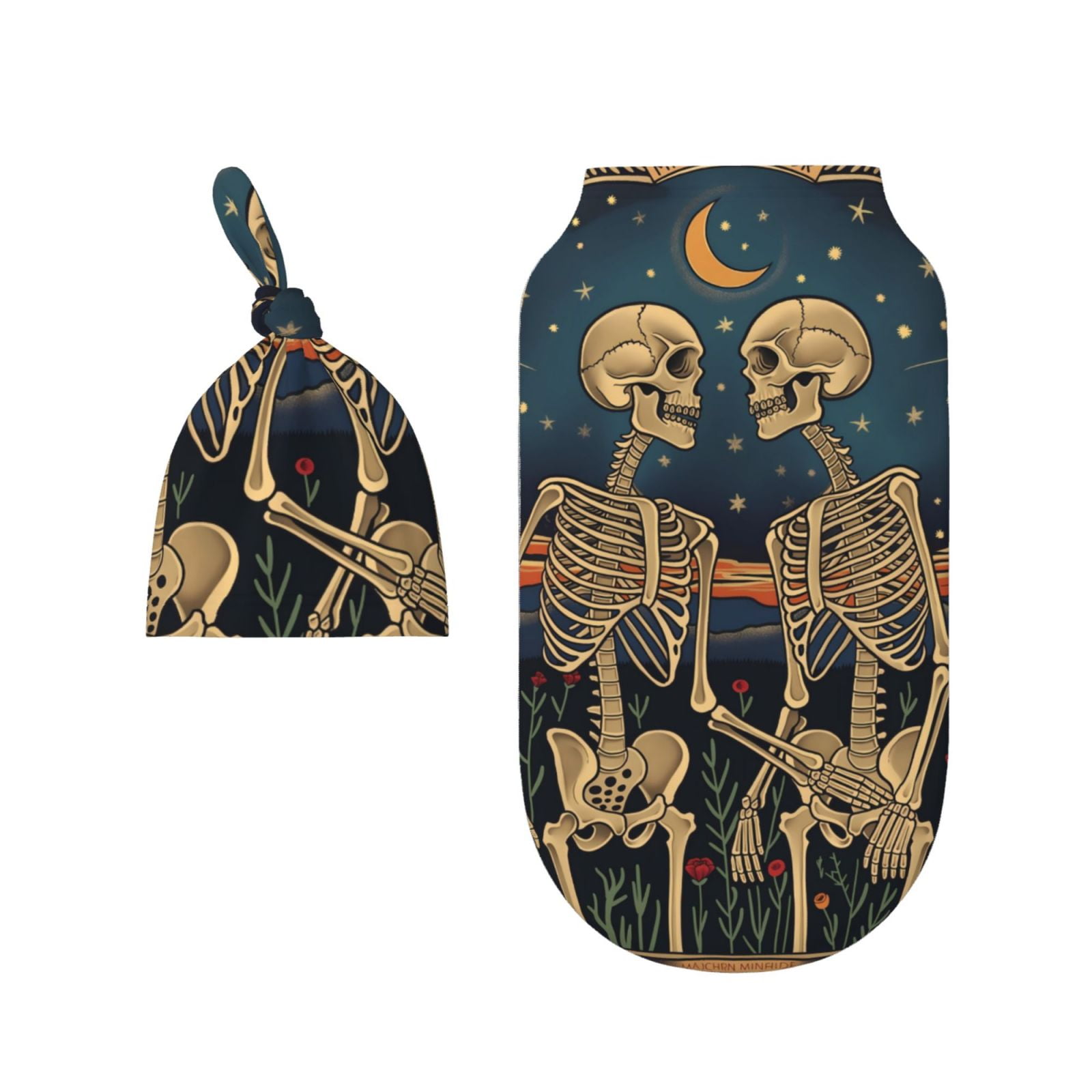 Rocae Romantic Skeletons Under Moon for Baby Swaddle Blanket with Hats