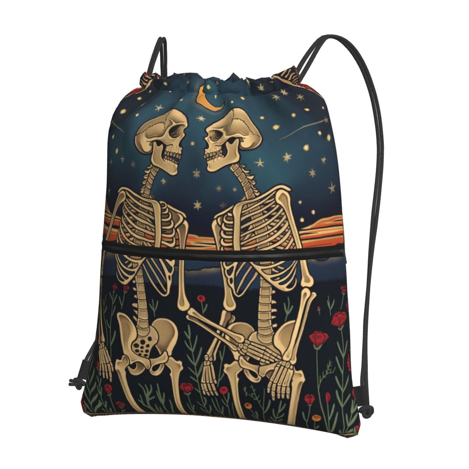 Rocae Romantic Skeletons Under Moon for Drawstring zipper Backpack Gym ...