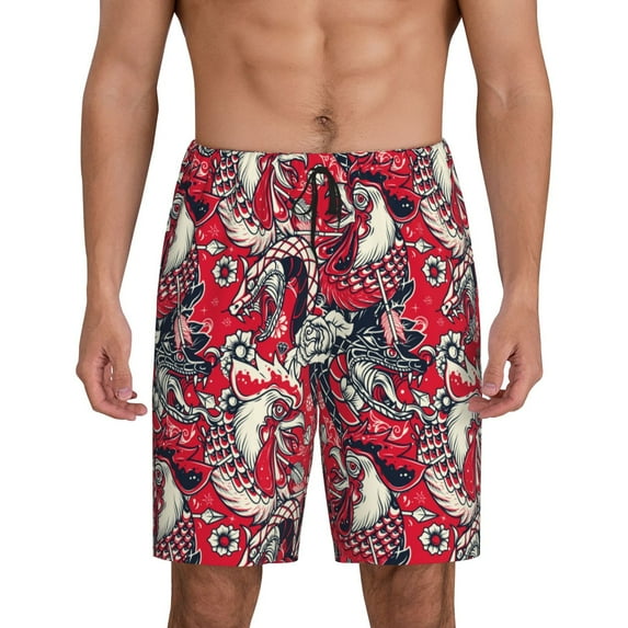 Rocae Rooster Head for Men's Soft Sleep Pajama Shorts, Waistband and Pockets-Small