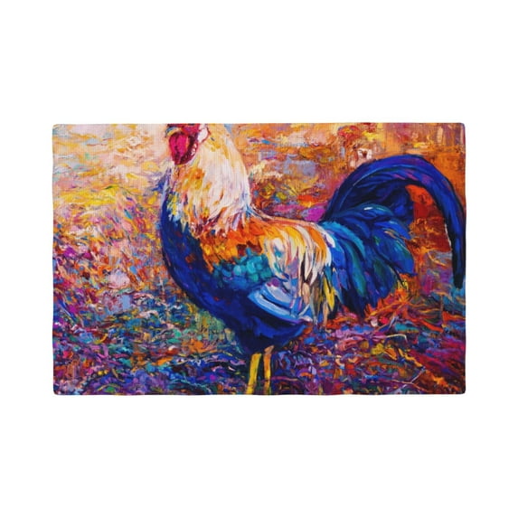 Rocae Rooster Oil Painting Printed Heat Resistant Place Mats,Classic Hemstitch Cloth Fabric Placemats Imitation Linen Place Mat Table Mats 18x12 inch