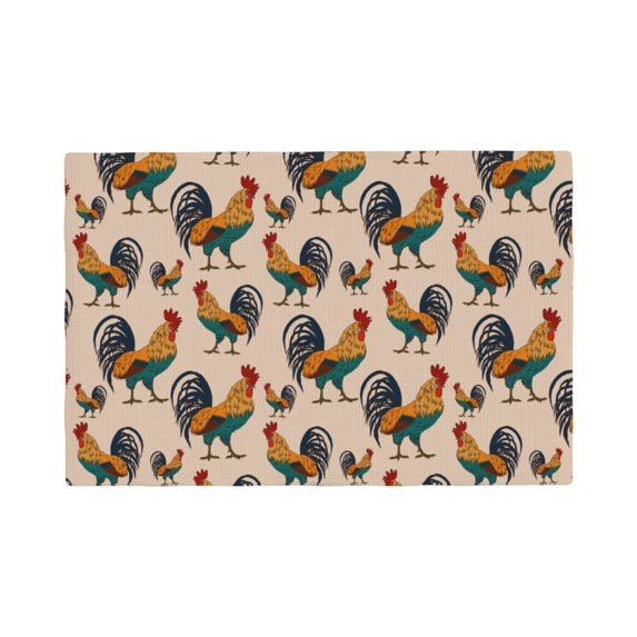 Rocae Rooster Printed Heat Resistant Place Mats,Classic Hemstitch Cloth Fabric Placemats Imitation Linen Place Mat Table Mats 18x12 inch