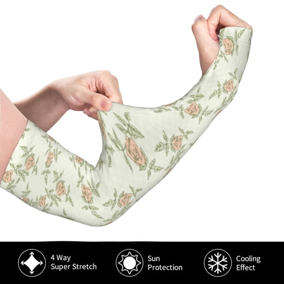 Rocae Rose Darkseagreen Color Background for Sports Cooling Arm Compression Sleeves for Men Women Teenager,Breathable,Outdoor Essentials Sun Protection Arm Sleeves