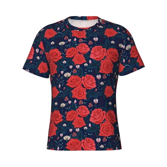 Rocae Rose Flower for Men's Moisture-Wicking Crew Tee - T-Shirt for Sports, Outdoor Activities, and Casual Wear3X-Large