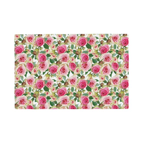 Rocae Rose Flowers Printed Heat Resistant Place Mats,Classic Hemstitch Cloth Fabric Placemats Imitation Linen Place Mat Table Mats 18x12 inch