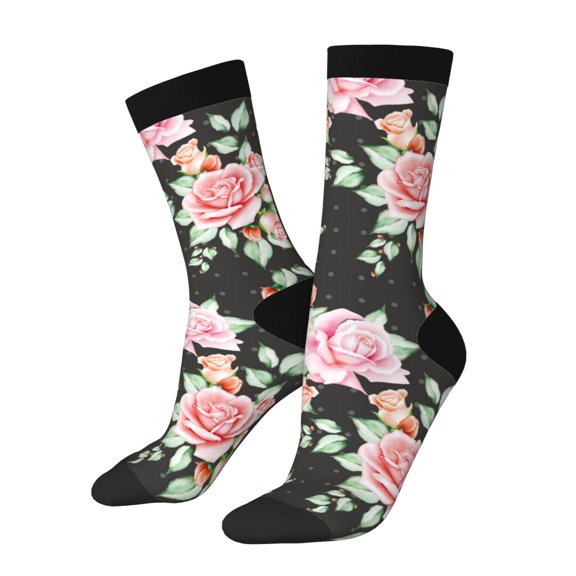 Rocae Rose Flowers for Adult Socks Casual Athletic Stretchy Loose Socks for Women Men Non-Slip Middle Tube Socks