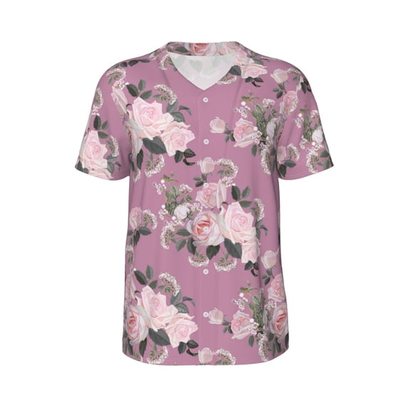 Rocae Rose Flowers for Breathable Men's Baseball T-Shirt Fashionable Casual Baseball Jersey, Moisture-wicking Sportswear Medium