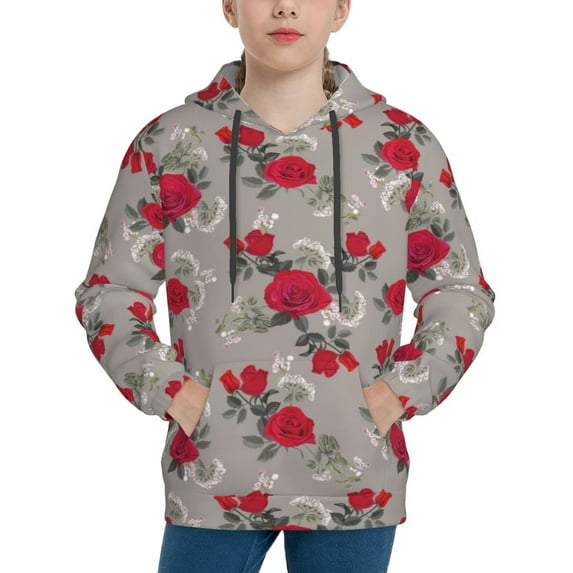 Rocae Rose Flowers for Hoodie for Boys Sweatshirts for Teen Girls Youth Hoodie-Medium