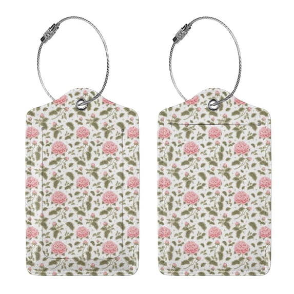 Rocae Rose Flowers for Leather Luggage Baggage Tags ID Label Privacy Cover ID Label with Stainless Steel Loop and Address Card