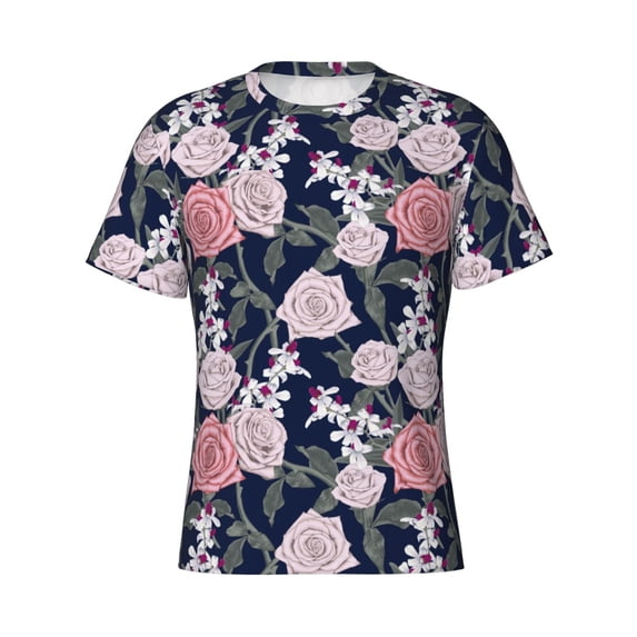 Rocae Rose Flowers for Men's Moisture-Wicking Crew Tee - T-Shirt for Sports, Outdoor Activities, and Casual Wear3X-Large