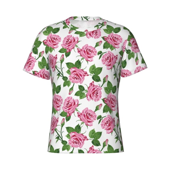 Rocae Rose Flowers for Men's Moisture-Wicking Crew Tee - T-Shirt for Sports, Outdoor Activities, and Casual WearSmall