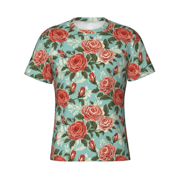 Rocae Rose Flowers for Men's Moisture-Wicking Crew Tee - T-Shirt for Sports, Outdoor Activities, and Casual WearSmall