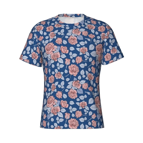 Rocae Rose Flowers for Men's Moisture-Wicking Crew Tee - T-Shirt for Sports, Outdoor Activities, and Casual Wear