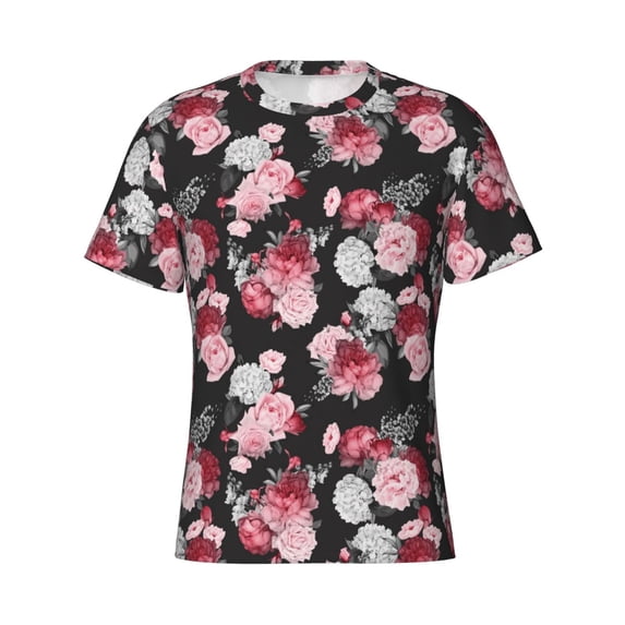 Rocae Rose Flowers for Men's Moisture-Wicking Crew Tee - T-Shirt for Sports, Outdoor Activities, and Casual Wear