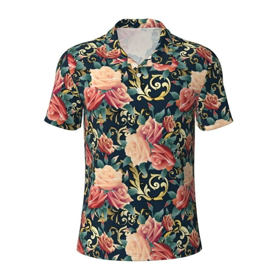 Rocae Rose Flowers for Men's Short Sleeve Polo Shirt, Quick Drying Performance Moisture Wicking Sports Men's Golf Shirt XX-Large