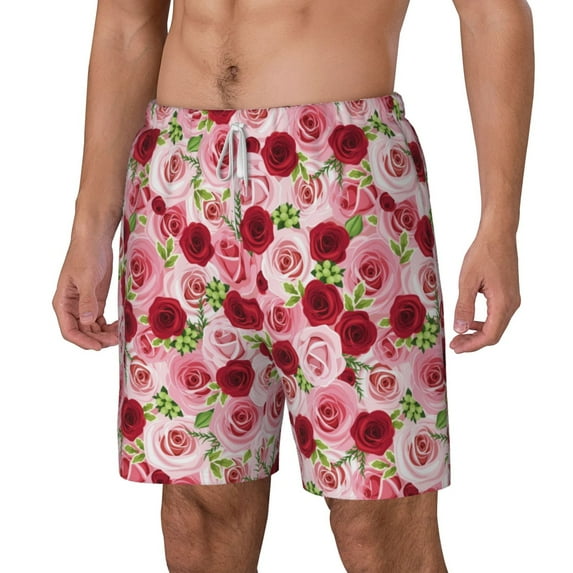Rocae Rose Flowers for Men's Swim Trunks Quick Dry With Two Side Pockets and One Lined Patch Pocket3X-Large
