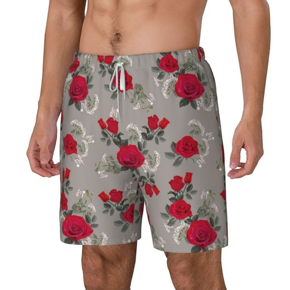 Rocae Rose Flowers for Men's Swim Trunks Quick Dry With Two Side Pockets and One Lined Patch PocketLarge