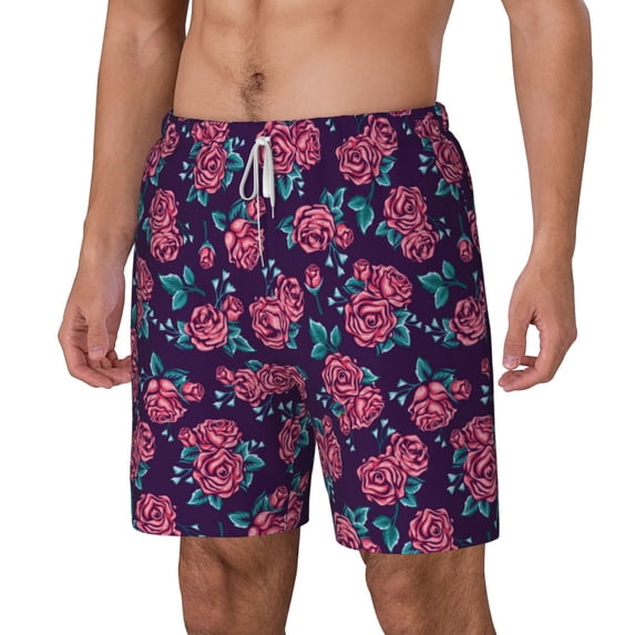 Rocae Rose Flowers for Men's Swim Trunks Quick Dry With Two Side Pockets and One Lined Patch PocketMedium