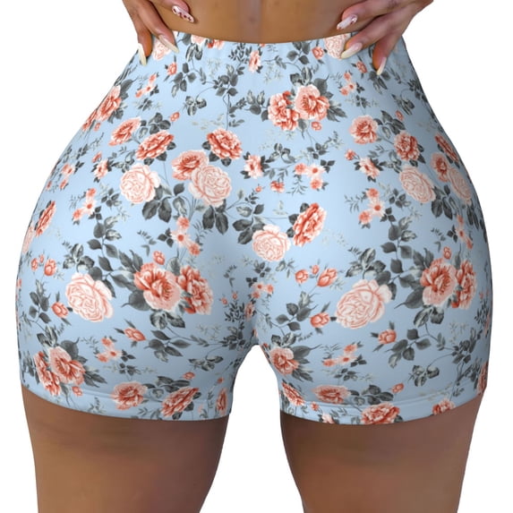 Rocae Rose Flowers for Women's Quick-Dry Running Shorts,Ladies Active Athletic Apparel Yoga Workout Gym Running Volleyball Spandex Shorts