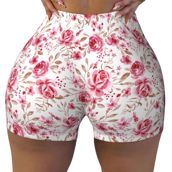 Rocae Rose Flowers for Women's Quick-Dry Running Shorts,Ladies Active Athletic Apparel Yoga Workout Gym Running Volleyball Spandex Shorts