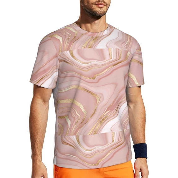 Rocae Rose Gold Glitter Splatter for Men's Mesh Quick-Dry Short Sleeve Workout T-Shirt,Mens Crew Neck Tee Lightweight Soft Classic T Shirts XX-Large