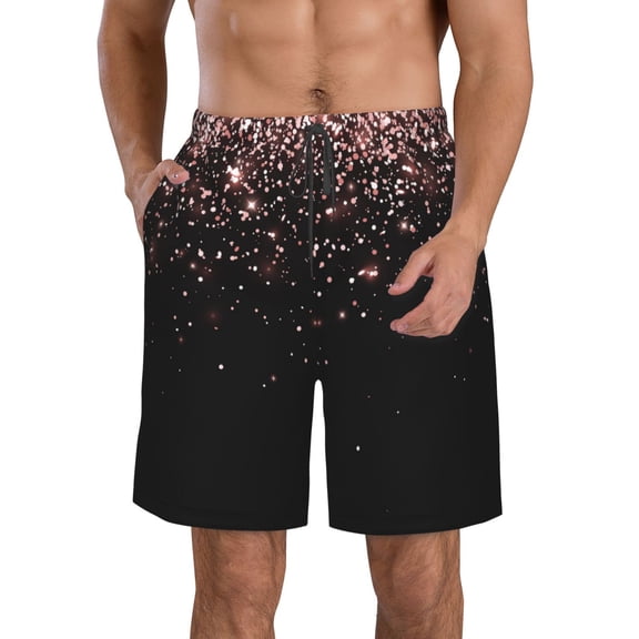 Rocae Rose Gold Glitter1 for Men's Beach Shorts Casual Elastic Waist Drawstring Summer Beach Shorts,S-3XL-Large