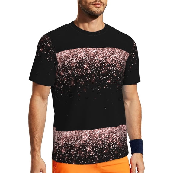 Rocae Rose Gold Glitter1 for Men's Mesh Quick-Dry Short Sleeve Workout T-Shirt,Mens Crew Neck Tee Lightweight Soft Classic T Shirts 5X-Large