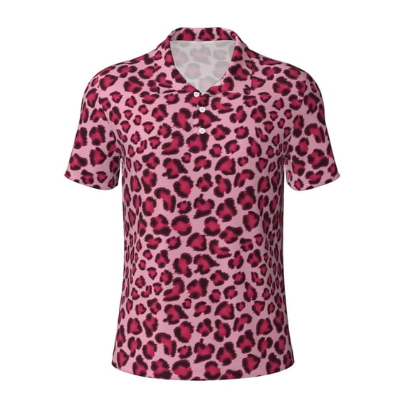 Rocae Rose Leopard Print for Men's Short Sleeve Polo Shirt, Quick Drying Performance Moisture Wicking Sports Men's Golf Shirt Medium