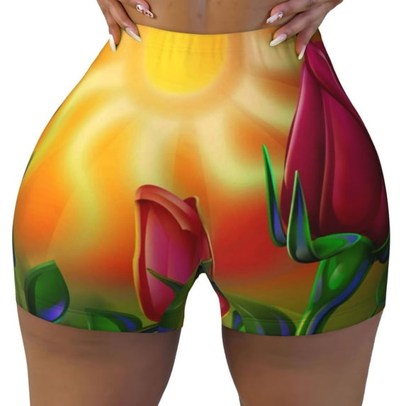 Rocae Rose Psychedelic for Women's Quick-Dry Running Shorts,Ladies Active Athletic Apparel Yoga Workout Gym Running Volleyball Spandex Shorts Small